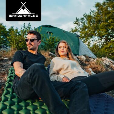 WANDERFALKE® Килимок туристичний надувний 550г - XL (66см) - для кемпінгу, трекінгу, байкпакінгу, Outdoor, блакитний