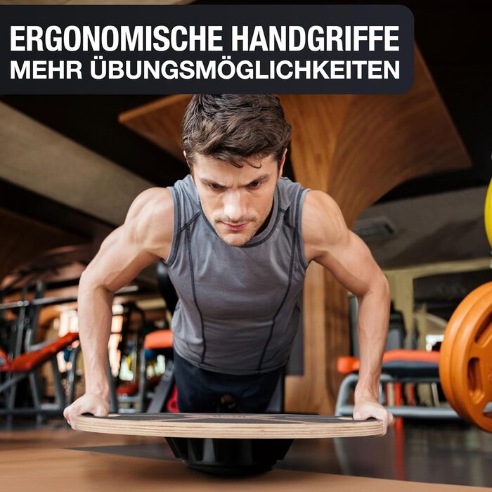 Дерев'яна баланс-платформа для тренування рівноваги з ручками – чорна