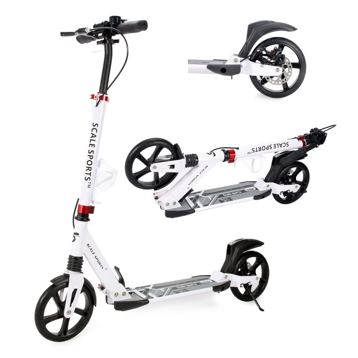 Самокат двоколісний складний Kickscooter для дітей 8-12 років, підлітків та дорослих, регульований кермо, колеса PU 200 мм, дискове та ножне гальмо, білий/чорний