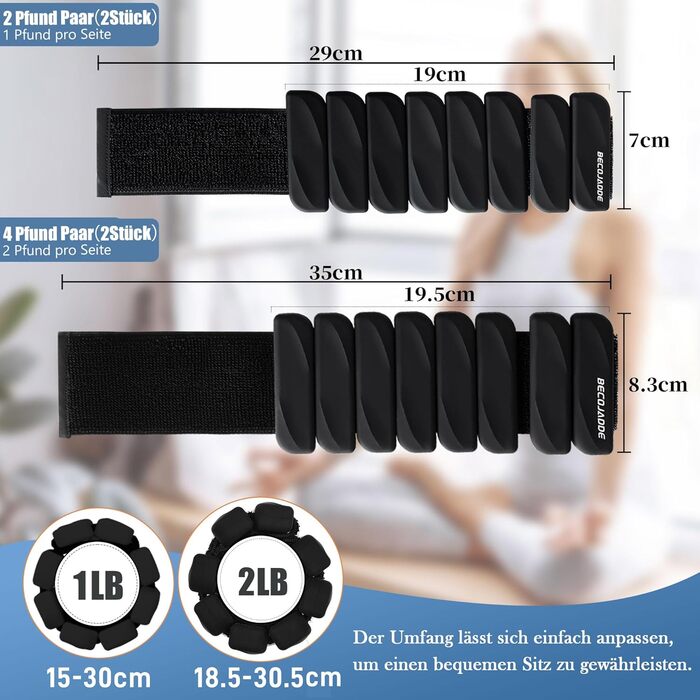 Важільки для ніг та рук BECOJADDE: комплект 2 шт (0.45 кг / 0.9 кг) для кардіотренувань, бігу, ходьби та силових вправ (чорний)