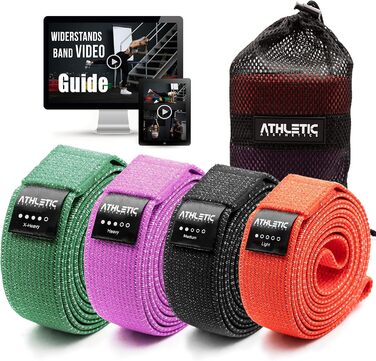 ATHLETIC AESTHETICS Преміум фітнес-стрічки (резинки для фітнесу) з тканини, набір з сумкою та відеокурсом, для тренувань, підтягувань, для жінок і чоловіків