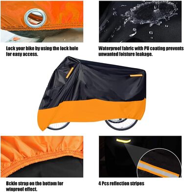 Чохол для триколісного велосипеда преміум-класу, підходить для всіх триколісних велосипедів та мопедів, для зберігання в приміщенні та на вулиці, 264,2 x 110 x 124,5 см (чорний та помаранчевий)