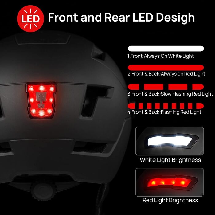 Велосипедний шолом ILM з візором та LED-світлом, для міста та гір, унісекс, модель E3-10L