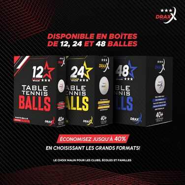 Набір тенісних кульок для настільного тенісу, 12 шт, 3 зірки, 40+ | Білі кульки з ABS пластику, для тренувань, змагань, в приміщенні та на вулиці