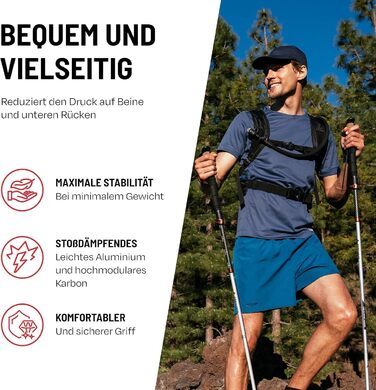 Телескопічні палиці для скандинавської ходьби та трекінгу ATACAMA, карбон та алюміній, з корковими ручками, складні, 270 г