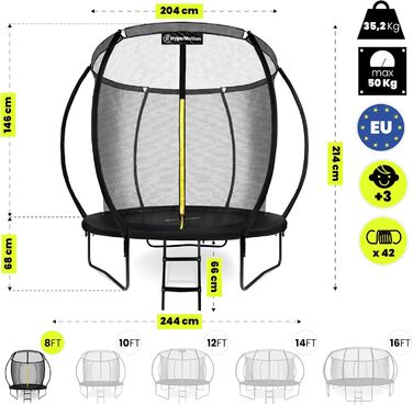 Трамплін гірчастий Hypermotion Outdoor для дітей 244/305/366/430/487 см - Швидковисихаючий, водонепроникний, чудова пружність, для саду (діаметр 244/305/366/430/487 см)