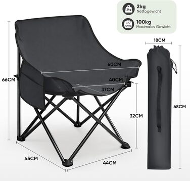 Крісло для кемпінгу складне з сумкою та неслизькими ніжками - ідеальне для риболовлі, відпочинку на пляжі, туризму, саду та балкону (темно-сірий)