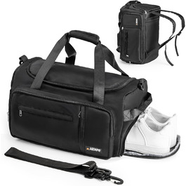 Спортивна сумка Henmi 43L з відділенням для взуття та мокрих речей, чорна. Ідеальна для подорожей, тренувань та фітнесу.