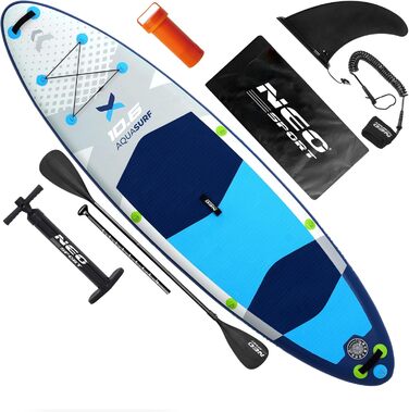 Надувний SUP Neo-Sport Stand Up Paddle Board 10.6 (320 см) з аксесуарами: насос, весло, leash, рюкзак (блакитний та сірий)