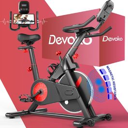 Велотренажер Devoko з магнітним опором, безшумний домашній спін-байк з LCD-монітором, підставкою для iPad і тримачем для пляшки, для кардіотренувань у приміщенні