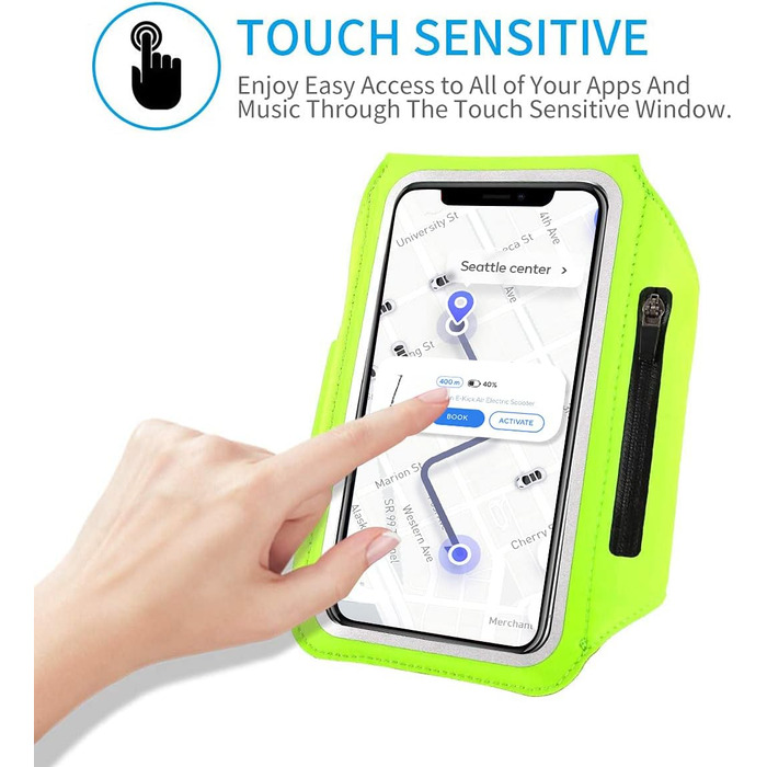 Спортивний браслет Haissky з кишенькою для навушників - рукав для телефону для iPhone 16 Pro Max/15 Pro/14/13 Pro/12 Plus, Huawei P70 Pro/P60 Pro/Mate 60, Xiaomi, Galaxy (до 6.9 дюймів) - сірий/зелений