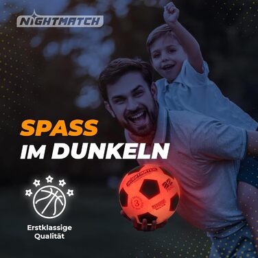 Світлодіодний футбольний м'яч NIGHTMATCH, розмір 3, для дітей, комплект, сенсорне LED підсвічування, ідеально для гри в темряві, чорний/помаранчевий