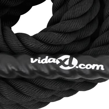 Тренувальне бойове канатне скакалка vidaXL для кросфіту, силових вправ, з нековзкими ручками, чорний поліестер