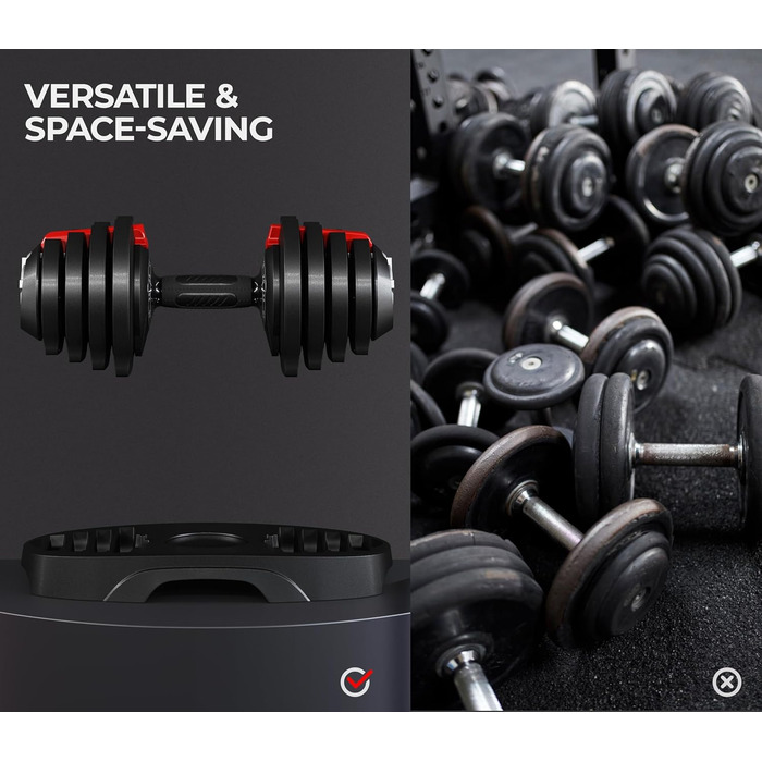 Регульовані гантелі Yaheetech 12/16-в-1, 1.5-18 кг / 3-24 кг / 2-40 кг, швидка зміна ваги, для дому та фітнес-залу
