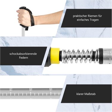 Снігоступи GYMAX 53/63/76 см з алюмінію, розмір 35-45, з підйомником, 2 палиці та сумка, комплект снігоступів для чоловіків та жінок (63 см, сріблястий сплав)