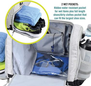 Спортивна сумка FocusGear Ultimate Gym Bag 2.0, водовідштовхувальна, 10 відділень, середня, зелена, 29,8×26,7×50,8 см