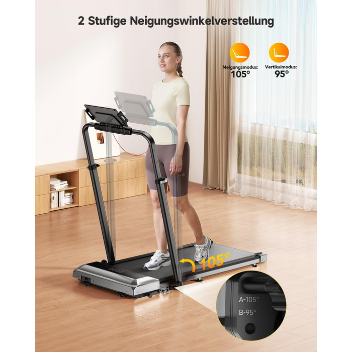 Біговий тренажер для дому з нахилом, 2 в 1, складний, 12 км/год, 2.5HP, під стіл, з пультом та додатком, чорний, нахил 12%
