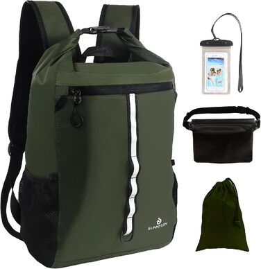 Sunnylon Сумка-рюкзак Dry Bag 20L, водонепроникна з відділенням для телефону, IPX8, для плавання, каякінгу, рафтингу, зеленого кольору