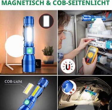 Ліхтарик Karrong LED з USB-зарядкою: Ультрафіолетовий (UV 395нм) та червоний світло, 7 режимів, магнітний корпус, акумулятор, для кемпінгу та походів (Синій, 2 шт)