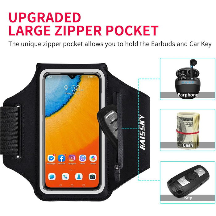 Спортивний браслет Haissky з кишенькою для навушників - чохол для телефону на руку для iPhone та Huawei