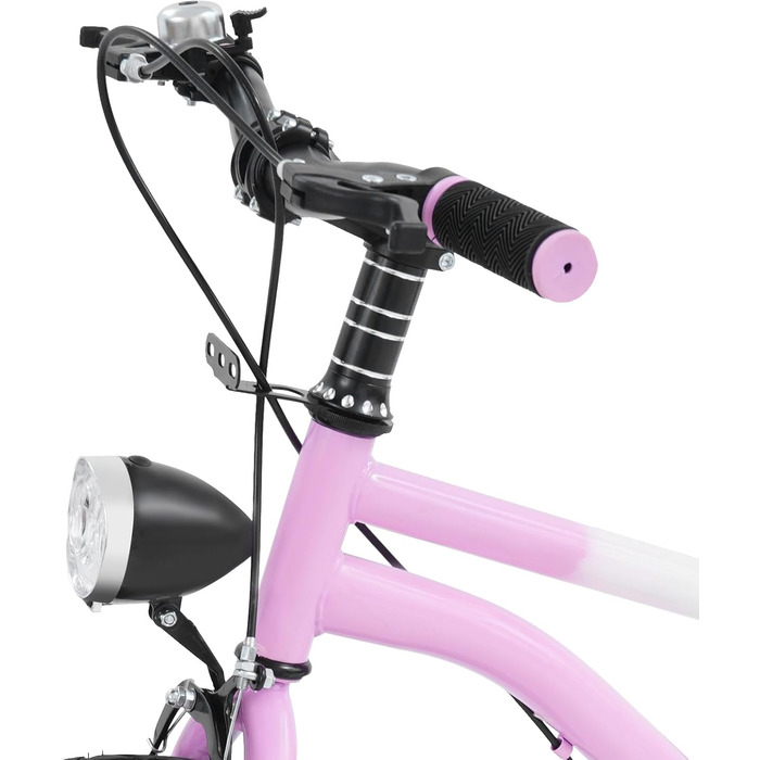 Дитячий велосипед 16 дюймів для хлопчиків та дівчаток, сталевий, 5-8 років, з бічними колесами та регулюванням висоти, рожевий + LED-ліхтар