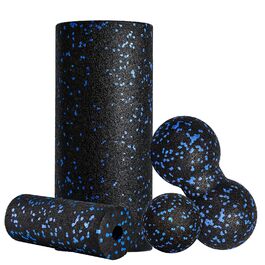 Набір ролерів для м'язів: Foam Roller, м'ячик для фасції, міні ролер, дуобол для йоги та фасціального тренінгу (синій)