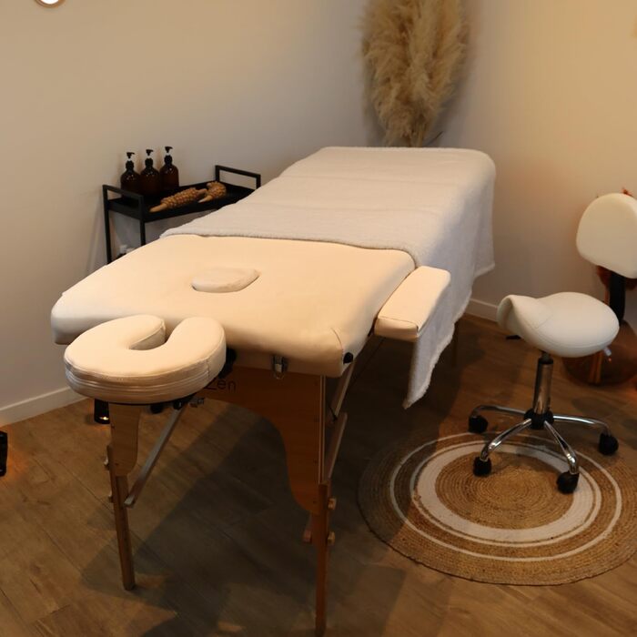 Складаний масажний стіл Vivezen 3 зони з дерева з Reiki-панеллю, аксесуарами та чохлом, сірий