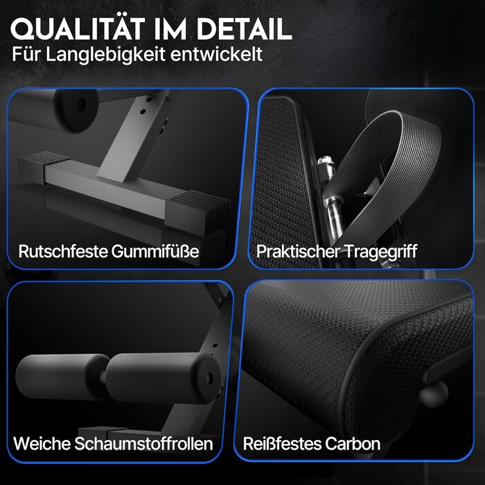 Hantelbank NEOLYMP для дому, до 450 кг, складна та регульована, карбоновий дизайн, 72 положення, з Ebook та доступом до додатку - ідеально для жиму лежачи та силових тренувань