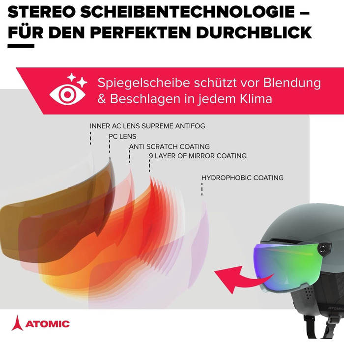 Гірськолижний шолом ATOMIC Savor Visor Stereo з візором, максимальне поглинання ударів, вентиляція Aircon, дзеркальна лінза, розмір 51-55, чорний