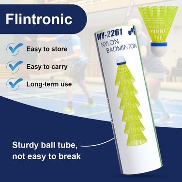 Флінтронік Бадмінтонні м'ячі, нейлонові, 12 шт. - для тренувань та гри в приміщенні та на вулиці