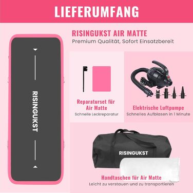 Надувна гімнастична килимок Air Matte Track для гімнастики та акробатики, 400x100x15 см, зелено-рожевий