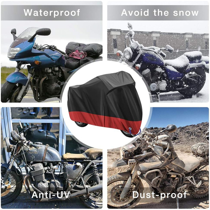 Водонепроникний чохол для мотоцикла 210D Oxford, захист від подряпин, для Harley-Davidson, Honda, Suzuki, Yamaha (червоний, 245 x 105 x 125 см)