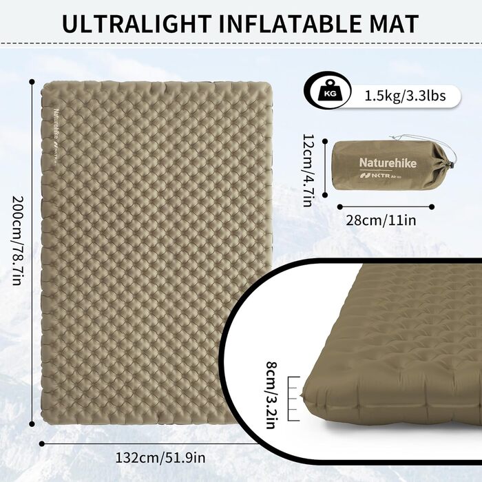 Naturehike Ultraleichte Isomatte: самонадувна туристична матрац для кемпінгу, трекінгу та альпінізму