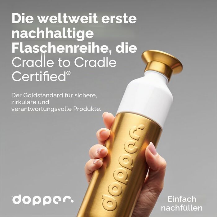 Сталева пляшка для води Dopper 450 мл, сіра — герметична спортивна фляга з нержавіючої сталі 18/8, без BPA, для спорту, офісу та активного відпочинку