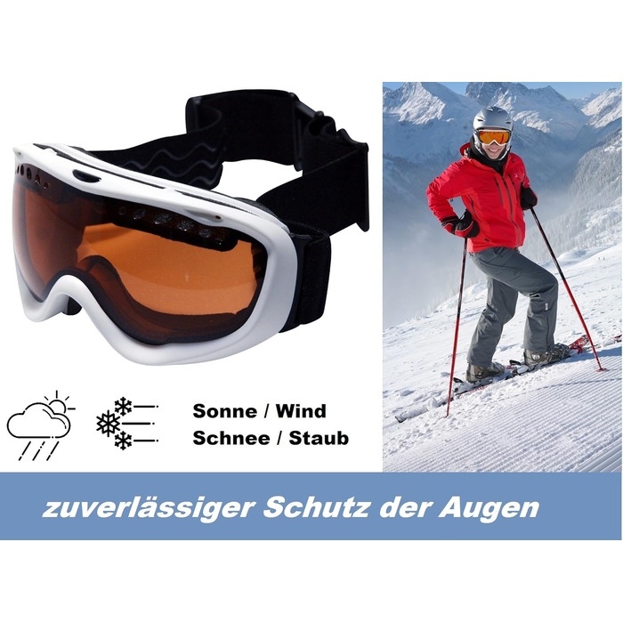 Гірськолижна маска L.A. Sports Snowtec унісекс, біло-оранжева, поляризована, антифог, UV-захист, регульований розмір, для шолома, для жінок і чоловіків