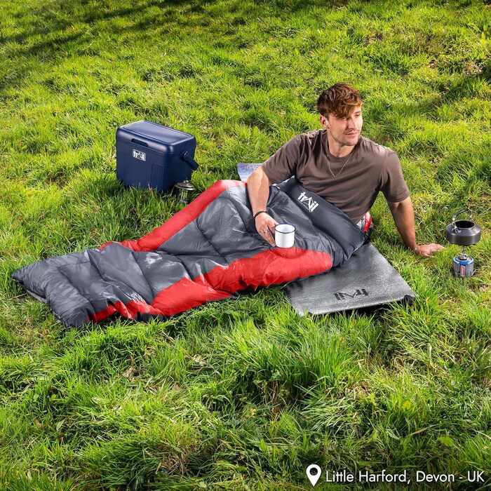 Сплячий мішок Trail-Alpin з капюшоном – 250 г, 3-сезонний. Легкий, компактний, з капюшоном та компресійним мішком (Червоний)