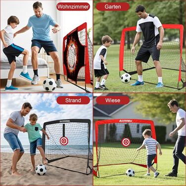 Набір для тренування футболу Kinder 3 в 1 з мішенню, ціллю та сумкою, складані воріта для занять в приміщенні, на вулиці та в саду - 120x90x90 см (Червоний+Тренер)