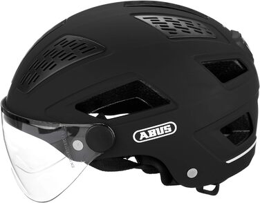Велосипедний шолом ABUS Hyban 2.0 ACE з візором, LED-світлом і ABS-оболонкою, для дорослих, чорний, розмір M (52-58 см)