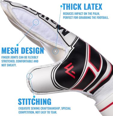 Футбольні воротарські рукавички Malker з захистом пальців, для дорослих, молоді та дітей, з міцним зчепленням, протиковзкі, чорно-білі, розмір 6