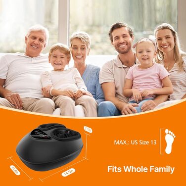 Масажер для ніг з підігрівом, електричний, 3D-кнесінг, роликовий та повітряна компресія, для зняття втоми, подарунок для чоловіків/жінок, чорний