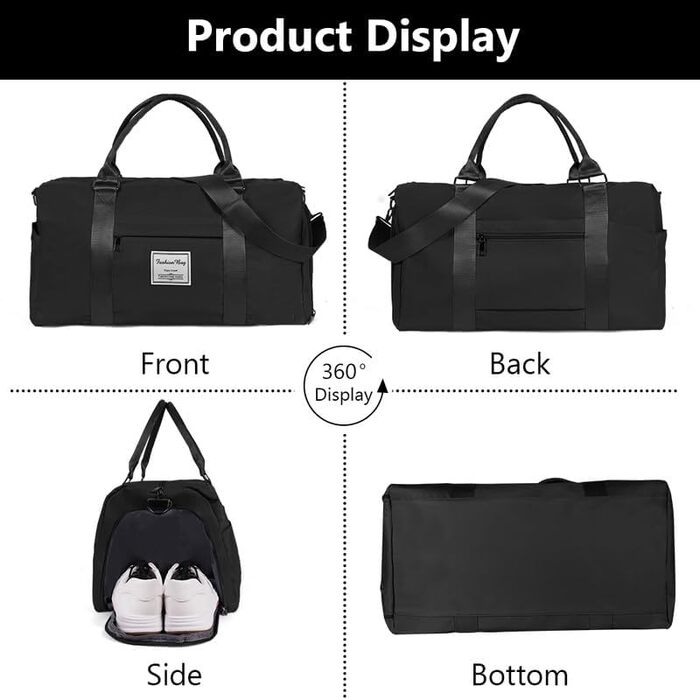 Спортивна сумка Flintronic, дорожня сумка, сумка-мішок з відділенням для взуття та мокрих речей, водонепроникна, для подорожей та спорту, чорна