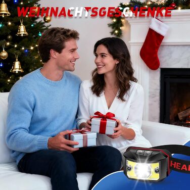 Ліхтар на лоб LED Winzwon, перезаряджуваний, 8 режимів, датчик, для риболовлі, кемпінгу, невідкладних ситуацій (для дорослих та дітей)