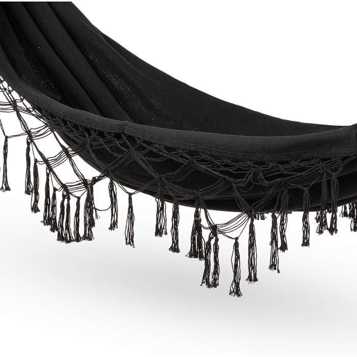 Гамак подвійний 200x150 см, бавовна, до 200 кг, Boho стиль, для саду, балкону, тераси, чорний