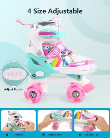 Дитячі ролики Ceestyle Verstellbare з регульованим розміром, світлові колеса, для хлопчиків та дівчаток, розмір 27-37 (4 розміри), рожеві