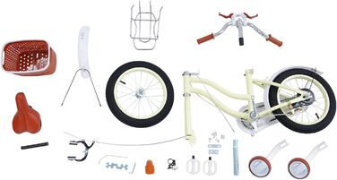 Дитячий велосипед 14 дюймів у стилі ретро з додатковими колесами, заднім сидінням та кошиком, регульована висота, для дітей 3-7 років, бежевий