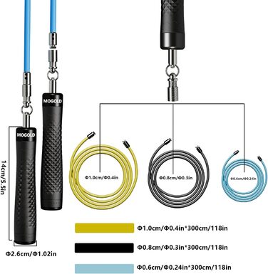 Набір скакалок з вагами, 3 скакалки з ПВХ, 299,7 см, неслизькі ручки з швидким закриттям, сумка для перенесення, чорний (чорний)