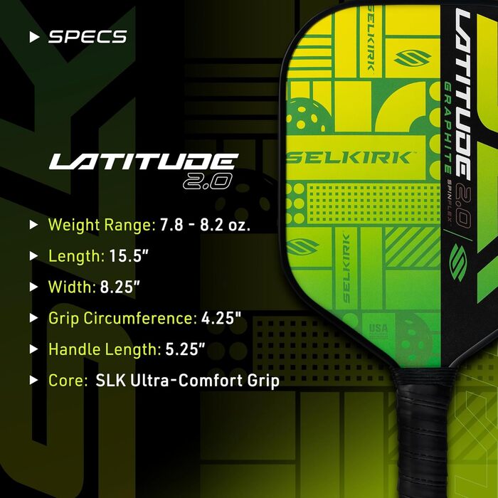 Падл для піклболу SLK Latitude 2.0 | Графіт G4 | Технологія Rev-Core+ та SpinFlex | Зелений колір