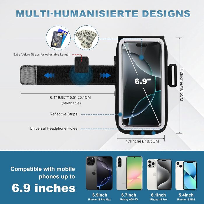 Спортивний браслет для телефону Guzack 2-в-1: фіксатор для бігу та тренувань, універсальний, для iPhone/Samsung