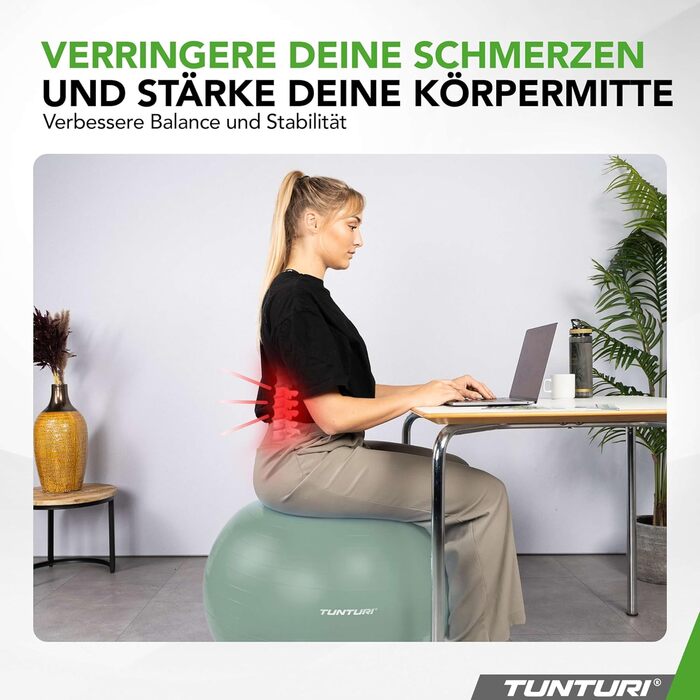 Фітнес-м'яч Tunturi Anti-Burst з насосом: фітбол, м'яч для йоги, пілатесу та вагітності. Макс. вага 220 кг, додаток для тренувань, червоний (діаметр 65/75 см)