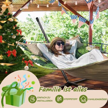 Гамак великий для 2 осіб на відкритий простір, 3м, з м'якою тканиною, складаний, з подушкою, сумка, до 204 кг, зелений